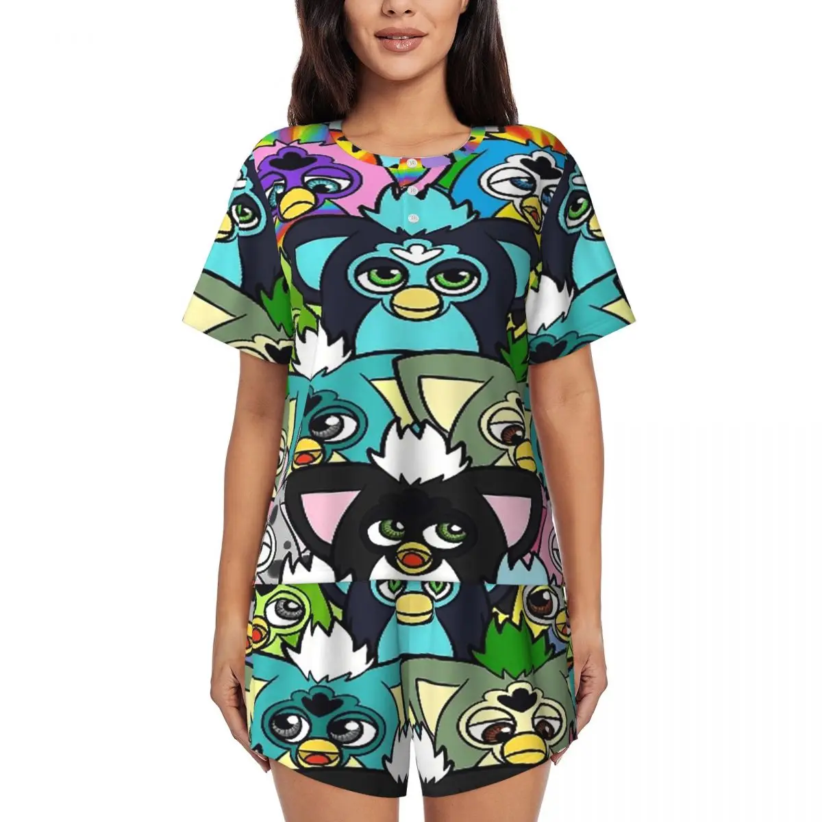 Nightmare Furby Cartoon Robot Toys Round Neck Short Sleeve Nightgowns for Sleeping Women Loose Pajama Set Short Pants
Nightmare Furby Cartoon Robot Toys Round Neck Short Sleeve Nightgowns for Sleeping Women Loose Pajama Set Short Pants