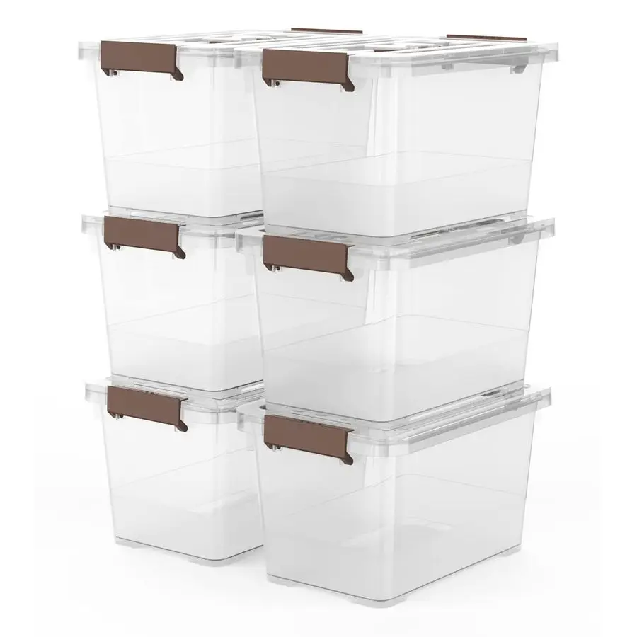 6Pack Clear 7 Quart Storage Latch Box Bins, Plastic Stackable Latching Box with Brown Handle and Lid, MultiPurpose, 7 Litre
6Pack Clear 7 Quart Storage Latch Box Bins, Plastic Stackable Latching Box with Brown Handle and Lid, MultiPurpose, 7 Litre
