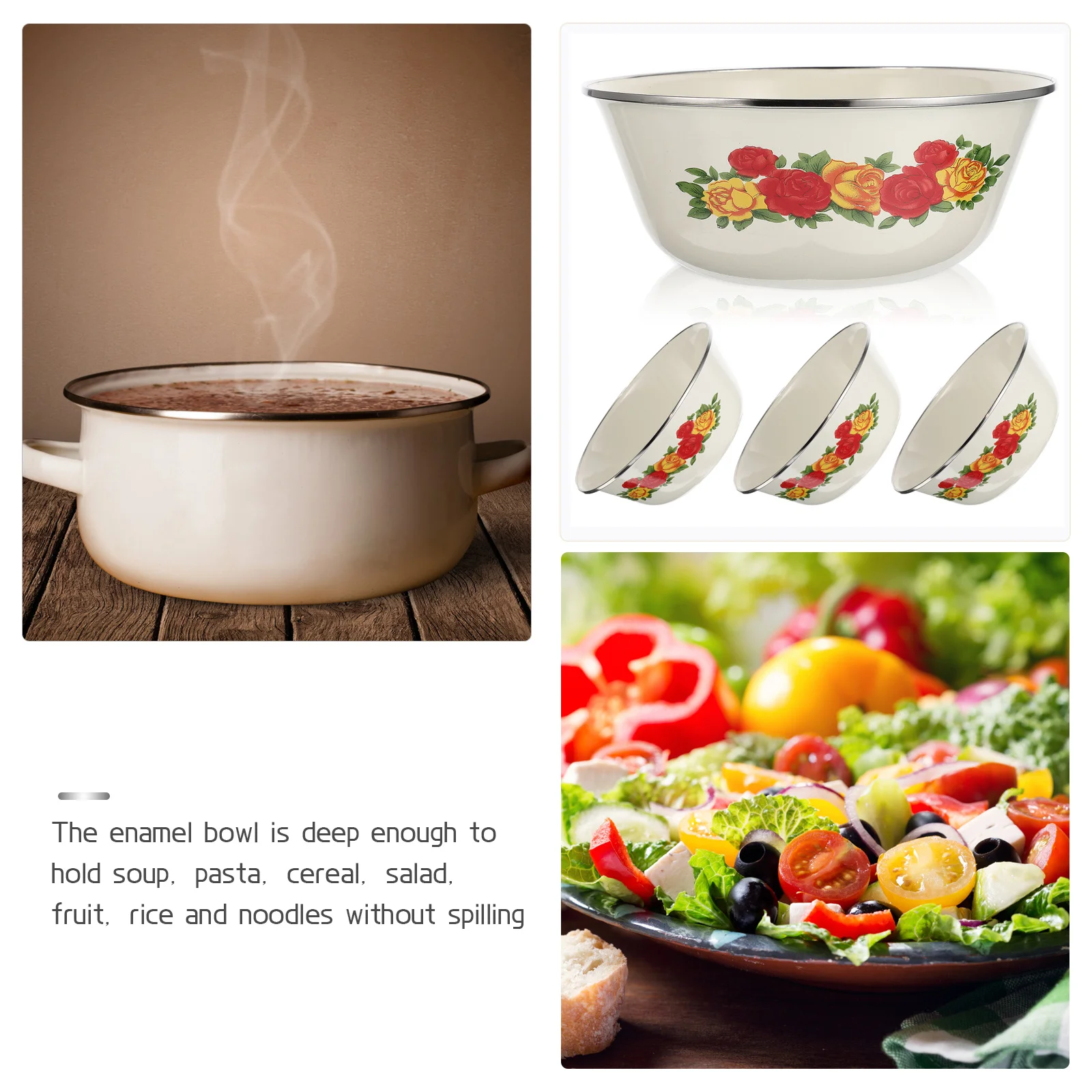 4Pcs Enamel Basin Deep Soup Bowls Retro Vintage Style Multi-Functional Kitchen Enamelware Household Soup Holder
4Pcs Enamel Basin Deep Soup Bowls Retro Vintage Style Multi-Functional Kitchen Enamelware Household Soup Holder