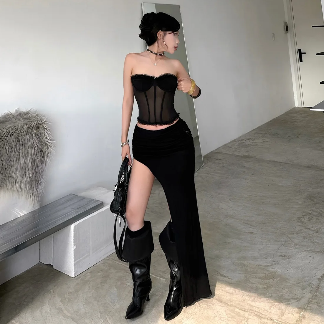 DSMTRC Strapless Crop Top+High Split irregular Long Skirts Two Piece Matching Outfits 2025 Sexy Club Black Dress Suits for Women
DSMTRC Strapless Crop Top+High Split irregular Long Skirts Two Piece Matching Outfits 2025 Sexy Club Black Dress Suits for Women
