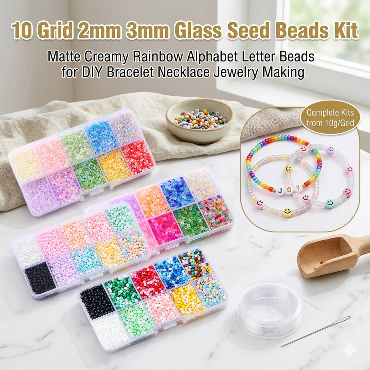 10 Grid Glass Seed Beads Set with Alphabet Letter Beads, Frosted & Cream Pastel Beads for Friendship Bracelet Making DIY Gift
10 Grid Glass Seed Beads Set with Alphabet Letter Beads, Frosted & Cream Pastel Beads for Friendship Bracelet Making DIY Gift