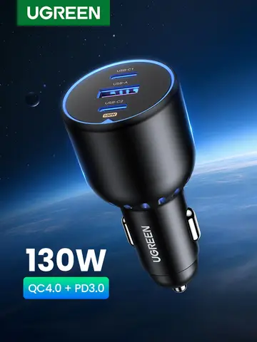 UGREEN-Chargeur de voiture USB de type C à charge rapide, 130W, PD3.0, pour Xiaomi, iPhone 15, Samsung Galaxy S24