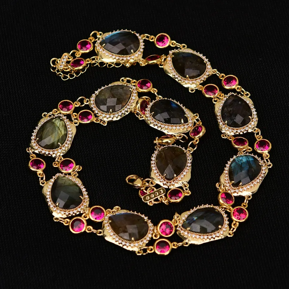 GG 18'' Natural Labradorite Quartz Connectors Fuchsia Color Cz Pave Beads Chokers Necklace
GG 18'' Natural Labradorite Quartz Connectors Fuchsia Color Cz Pave Beads Chokers Necklace