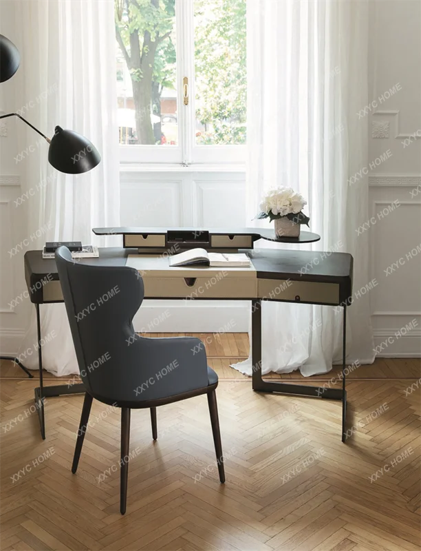 Llight luxury solid wood desk saddle leather writing desk style stainless steel writing desk
Llight luxury solid wood desk saddle leather writing desk style stainless steel writing desk