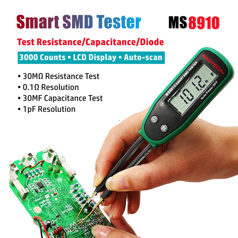 MASTECH MS8910 Smart SMD Tester Auto Scan Resistance Capacitance Diode Multi Tester Continuity Checking Function
MASTECH MS8910 Smart SMD Tester Auto Scan Resistance Capacitance Diode Multi Tester Continuity Checking Function