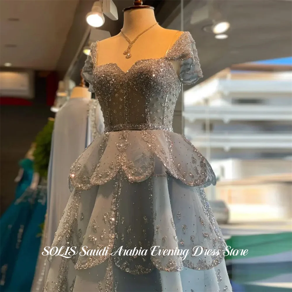 SOLIS Dusty Blue Evening Dress Off the Shoulder Party Dress Short Sleeve vestidos de fiesta Tiered Ruffled Prom Gowns Customized
SOLIS Dusty Blue Evening Dress Off the Shoulder Party Dress Short Sleeve vestidos de fiesta Tiered Ruffled Prom Gowns Customized