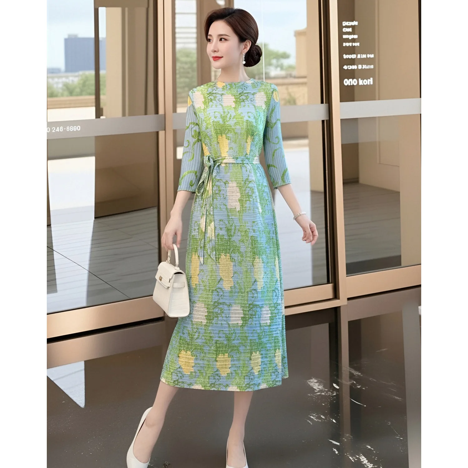 Miyake Pleated Dress Women's 2026 New Blue High-end Loose Large Size Round Neck Mid-sleeve Waist Elegant Mid-length Skirt
Miyake Pleated Dress Women's 2026 New Blue High-end Loose Large Size Round Neck Mid-sleeve Waist Elegant Mid-length Skirt
