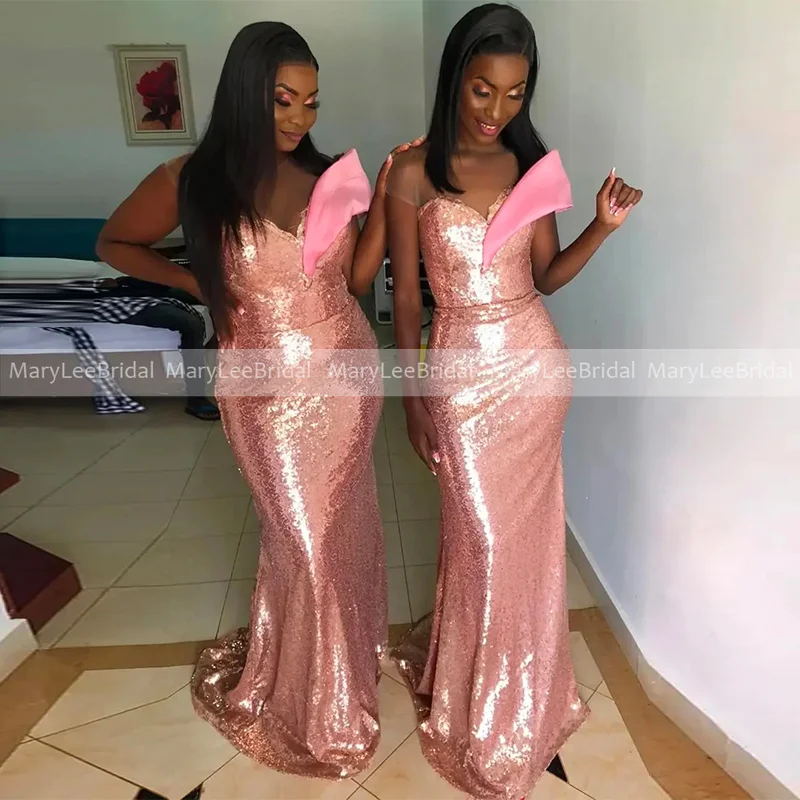 Sparkly Sequins Dusty Pink Bridesmaid Dresses with Sheer Skin Tulle Short Sleeves Customized Bride Mermaid Wedding Guest Dress
Sparkly Sequins Dusty Pink Bridesmaid Dresses with Sheer Skin Tulle Short Sleeves Customized Bride Mermaid Wedding Guest Dress