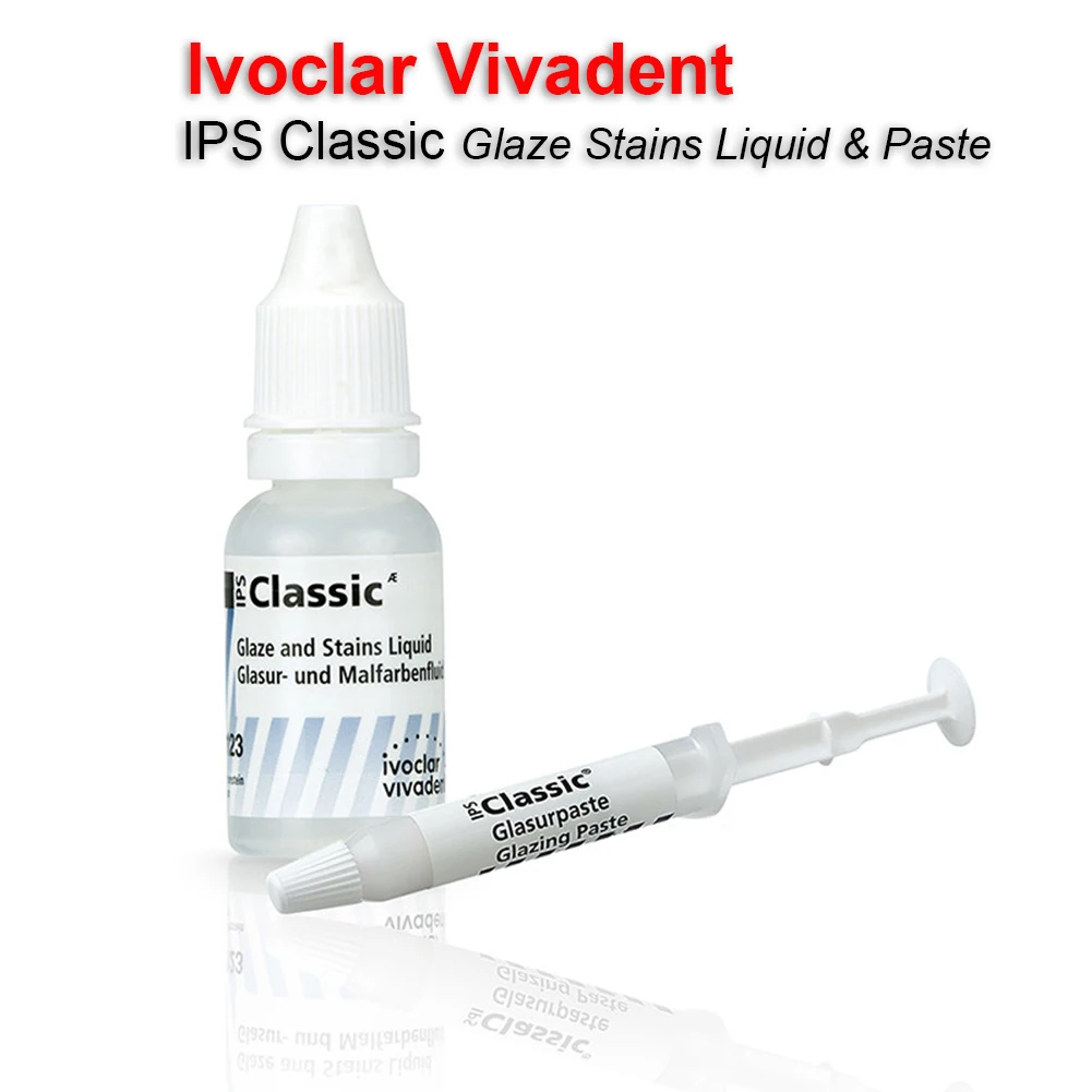 Original Ivoclar Dental Restorative Glaze Stain Material IPS Classic 529413/531602 Glasurpaste Glazing Paste 3g & Liquid 15ml
Original Ivoclar Dental Restorative Glaze Stain Material IPS Classic 529413/531602 Glasurpaste Glazing Paste 3g & Liquid 15ml