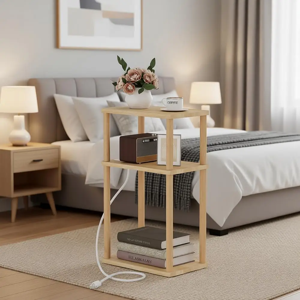Solid Wood Side Table with Charging Station, 3-Tier Small End Table, USB Ports and Outlets, Narrow Couch Side Table, Skinny Nigh
Solid Wood Side Table with Charging Station, 3-Tier Small End Table, USB Ports and Outlets, Narrow Couch Side Table, Skinny Nigh