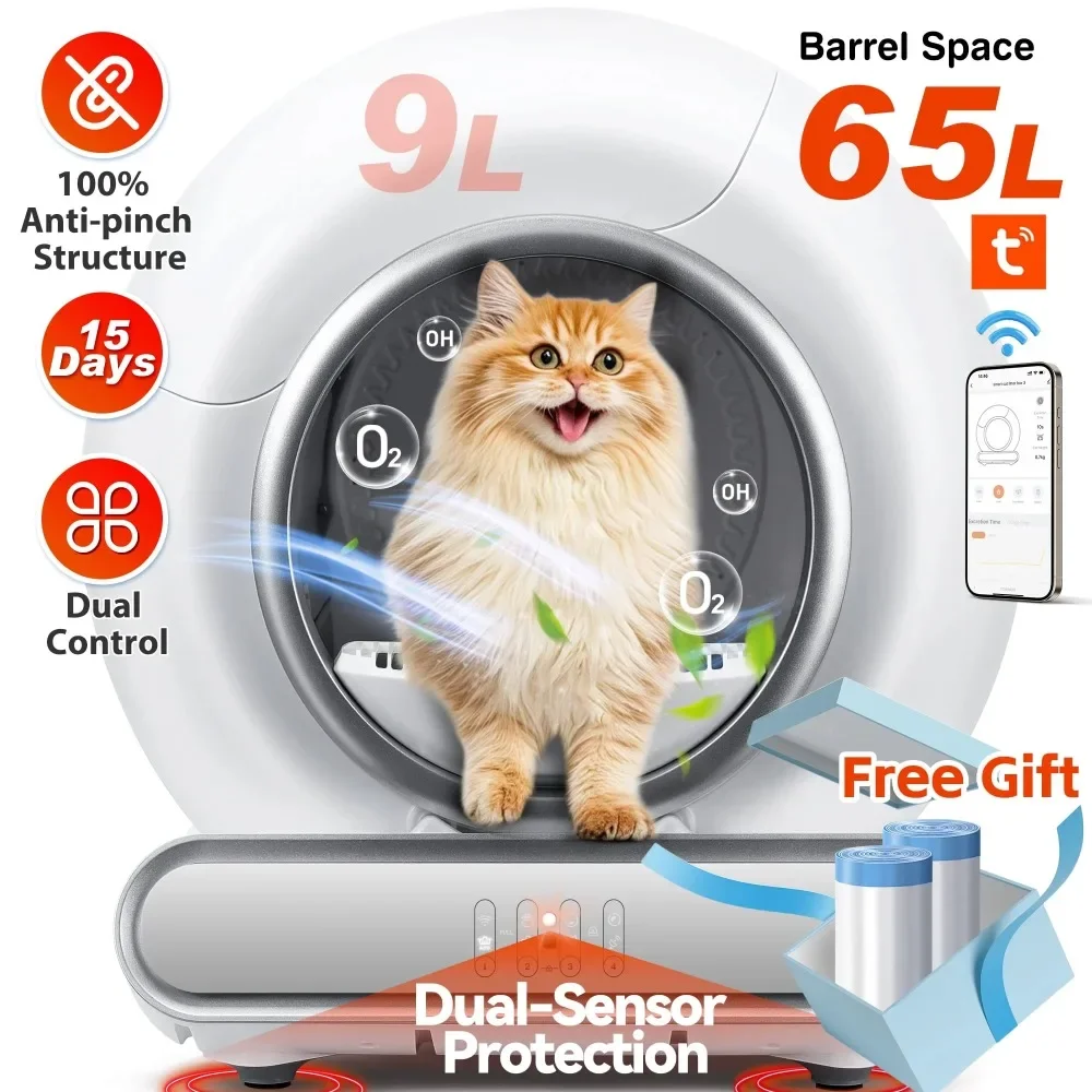 Modern Self Cleaning Cat Litter Box, Automatic Litter Box w/ Liner, Sensor Protection for Multi Cats
Modern Self Cleaning Cat Litter Box, Automatic Litter Box w/ Liner, Sensor Protection for Multi Cats