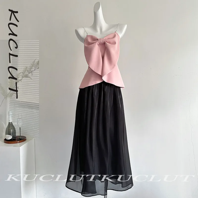 KUCLUT Fashion Women's Beach Vacation Two-pieces Set Bow Backless Camisole High Elastic Waist Mesh Mid-calf Skirts Female K337
KUCLUT Fashion Women's Beach Vacation Two-pieces Set Bow Backless Camisole High Elastic Waist Mesh Mid-calf Skirts Female K337