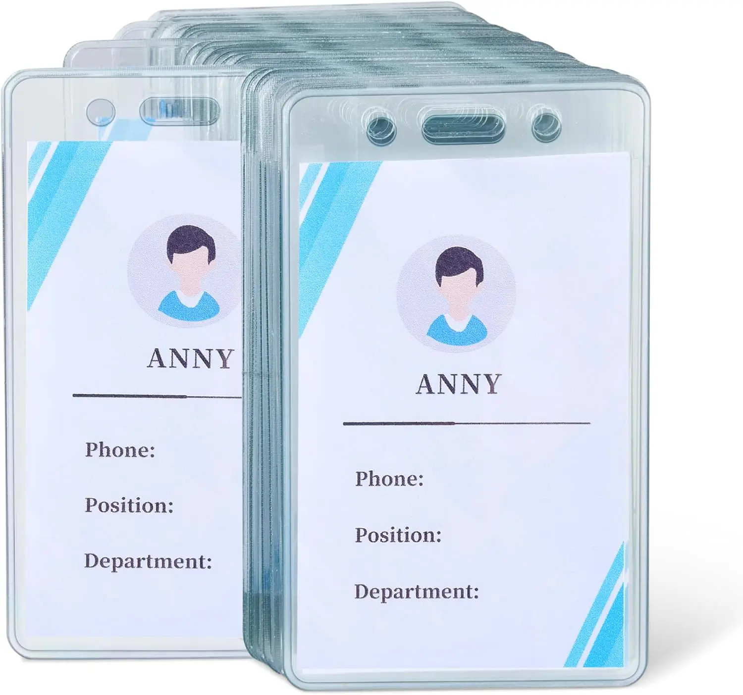 Vertical Clear ID Badge Holders 50 Pack with Pre-punched Top for Neck Chains
Vertical Clear ID Badge Holders 50 Pack with Pre-punched Top for Neck Chains