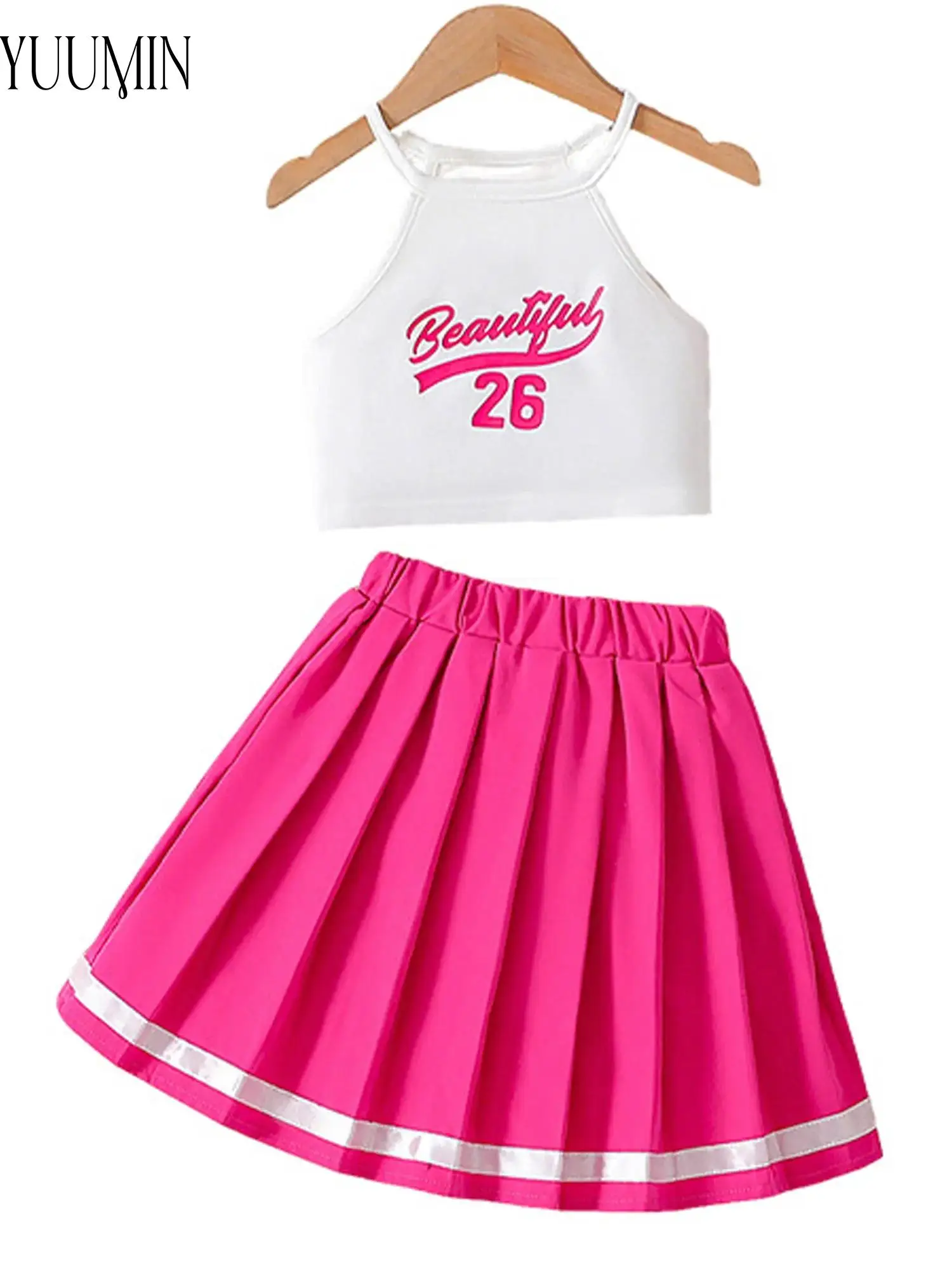 Kids Cheerleading Costume 2 Piece Halter Top Letter Print Camisole with Ruffled Elastic Skirt Sleeveless Shiny Cheer Competition
Kids Cheerleading Costume 2 Piece Halter Top Letter Print Camisole with Ruffled Elastic Skirt Sleeveless Shiny Cheer Competition