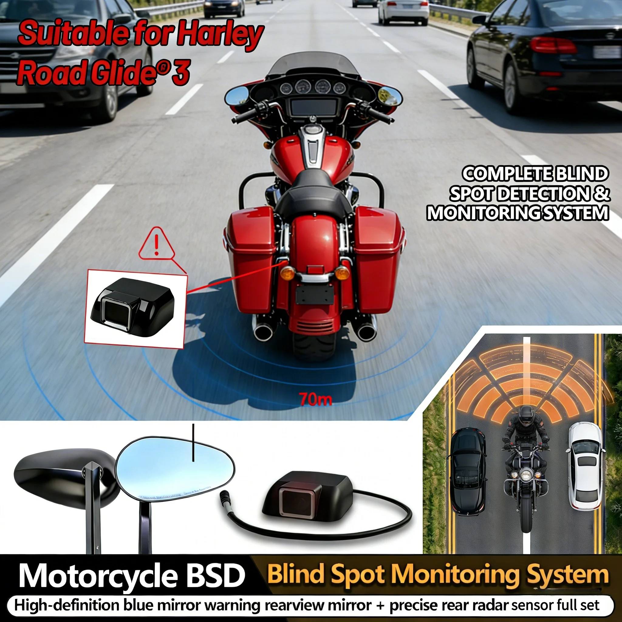 Для Harley Road Glide ® Радарный датчик 77 ГГц для мотоциклов: зеркало для обнаружения слепых зон, предупреждение о смене полосы движения, защита от бликов, водонепроницаемость IP67, комплект безопасности
Для Harley Road Glide ® Радарный датчик 77 ГГц для мотоциклов: зеркало для обнаружения слепых зон, предупреждение о смене полосы движения, защита от бликов, водонепроницаемость IP67, комплект безопасности