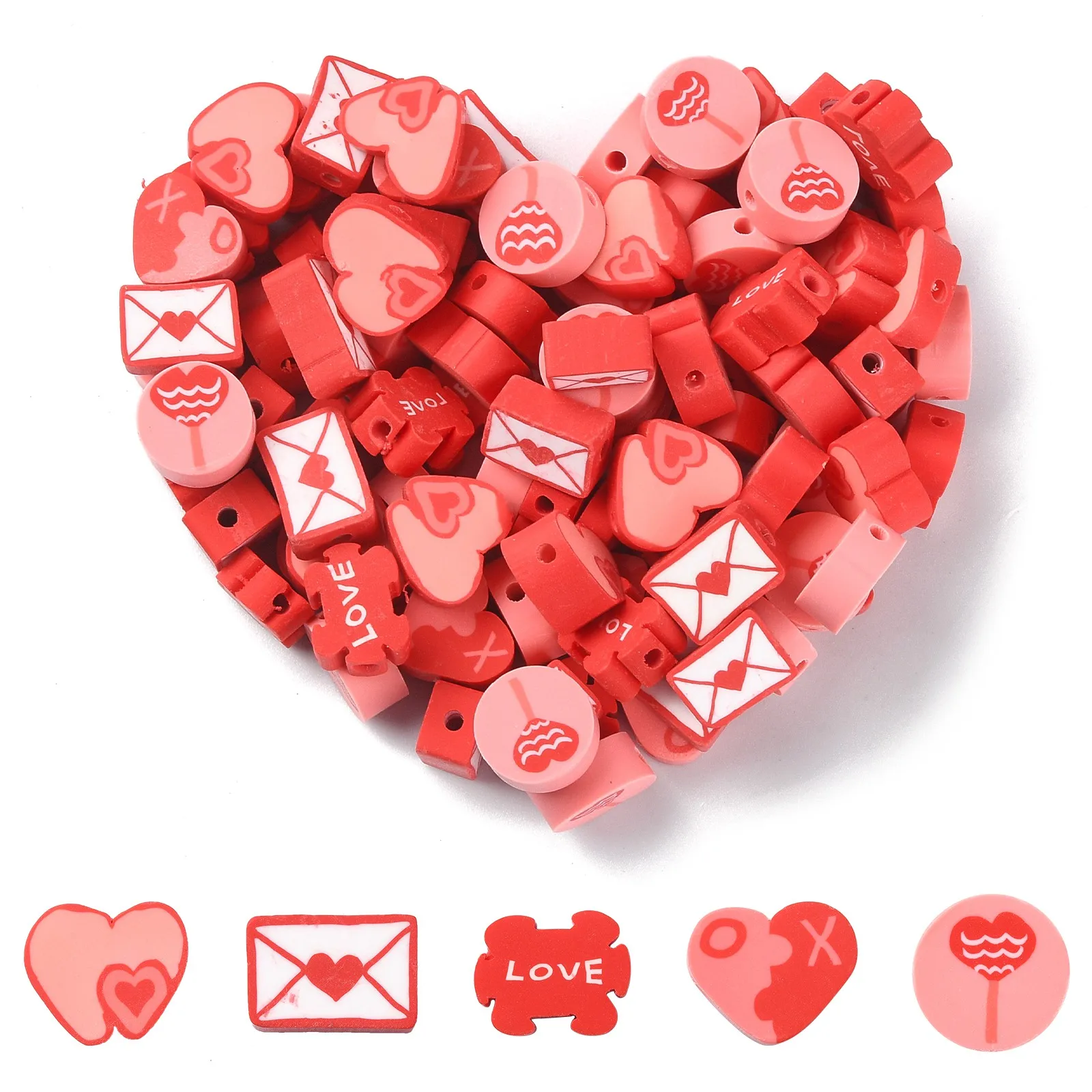 250Pcs Valentine's Day Theme Handmade Polymer Clay Beads Red Color Envelop Heart Round Beads for Bracelet Jewelry Making
250Pcs Valentine's Day Theme Handmade Polymer Clay Beads Red Color Envelop Heart Round Beads for Bracelet Jewelry Making
