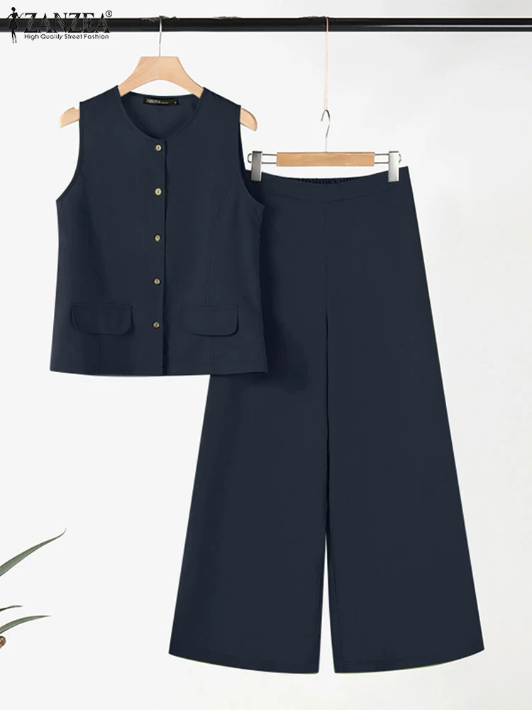 ZANZEA 2024 Summer Solid OL Work Trousers Suits Outfits 2PCS Women's Tracksuit Fashion Sleeveless Vests Tops Wide Leg Pants Sets
ZANZEA 2024 Summer Solid OL Work Trousers Suits Outfits 2PCS Women's Tracksuit Fashion Sleeveless Vests Tops Wide Leg Pants Sets