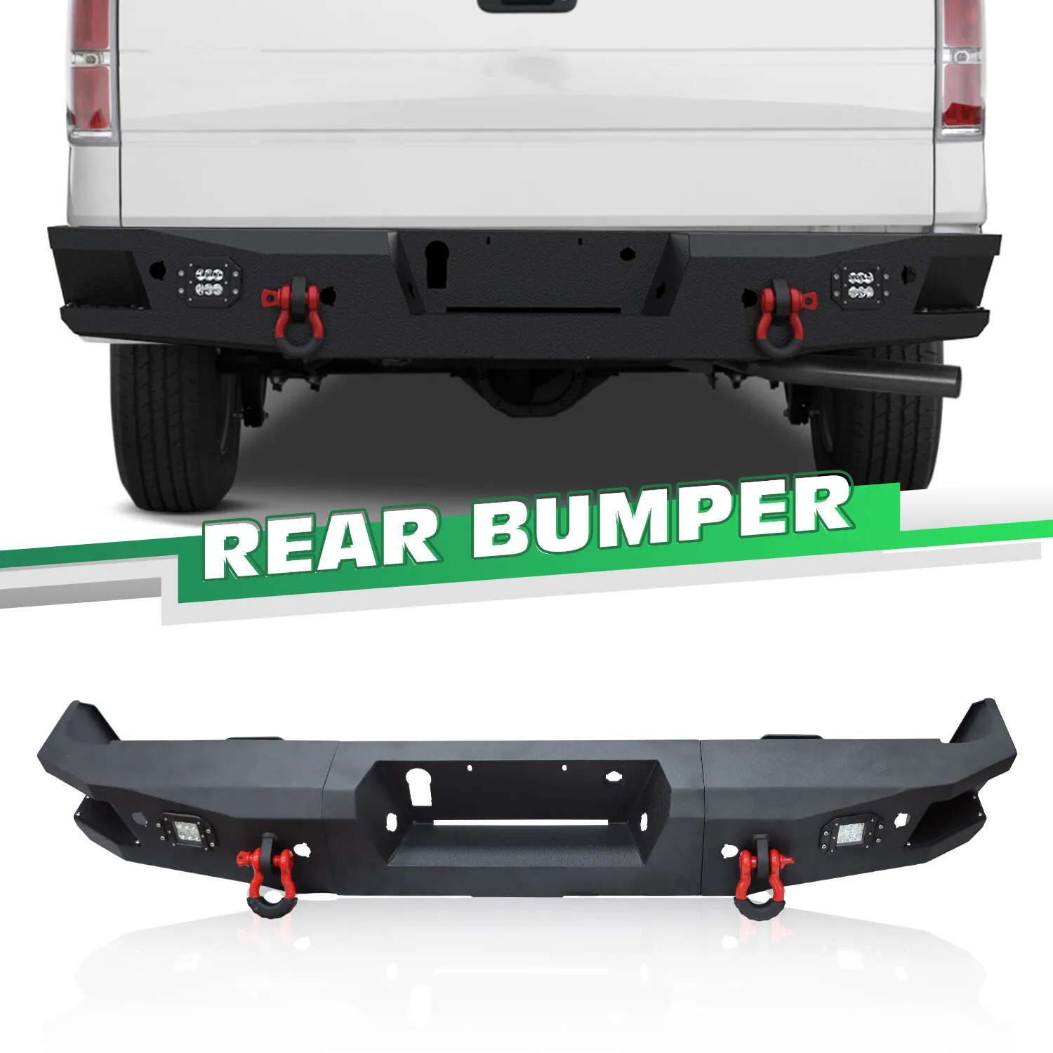Rear Bumper Bar & LED Lights & D-Rings & Step Bar for 2006-2014 Ford F150 Pickup
Rear Bumper Bar & LED Lights & D-Rings & Step Bar for 2006-2014 Ford F150 Pickup