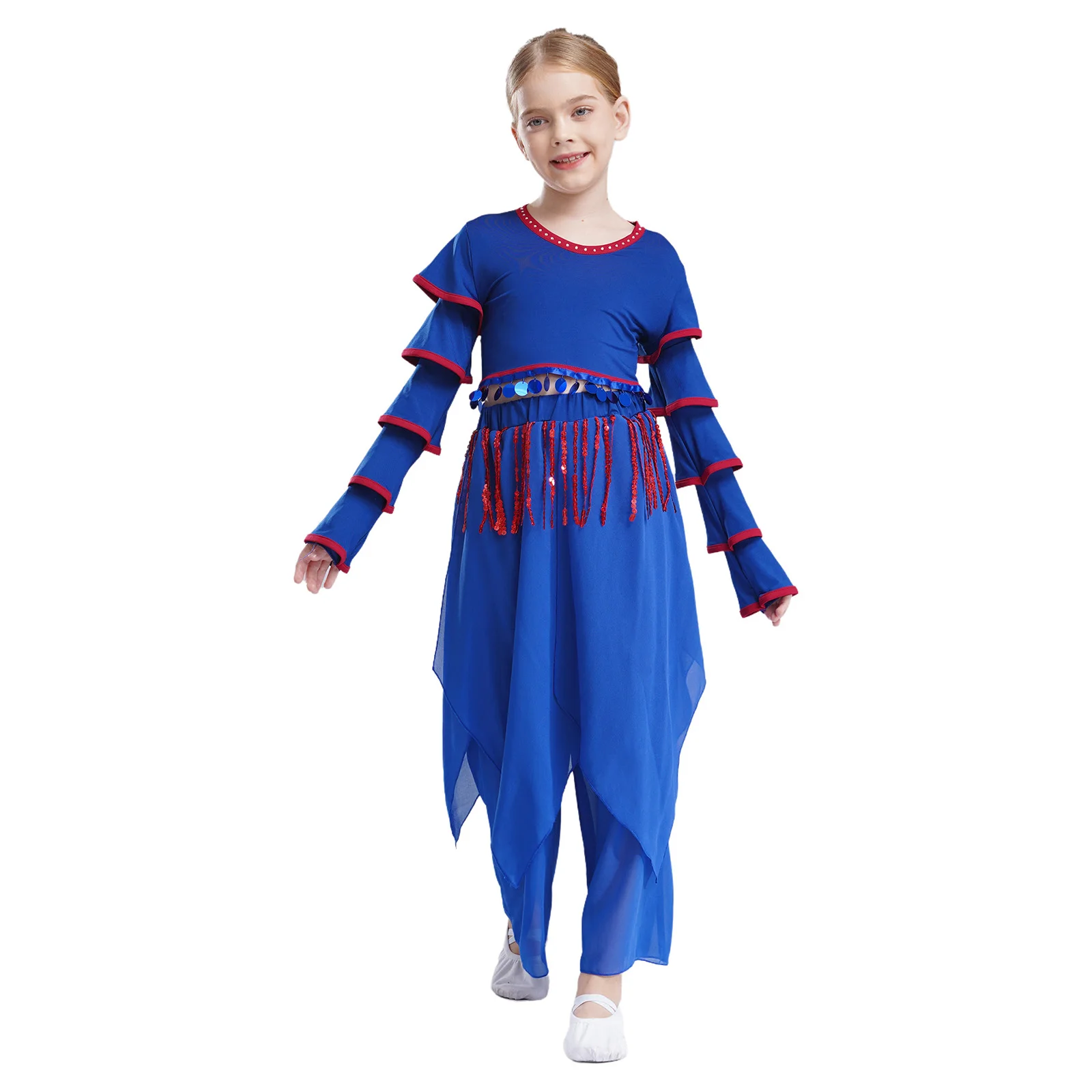 Kids Girl Shiny Sequin Tassels Belly Dance Outfit Long Sleeves Crop Top for Halloween Carnival Cosplay Performance with Pants
Kids Girl Shiny Sequin Tassels Belly Dance Outfit Long Sleeves Crop Top for Halloween Carnival Cosplay Performance with Pants