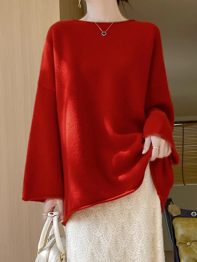 New Chic Women Long Loose Pullover Sweater Simple Style Cashmere Sweater Autumn Winter 100% Merino Wool Slash Neck Knitwear Tops
New Chic Women Long Loose Pullover Sweater Simple Style Cashmere Sweater Autumn Winter 100% Merino Wool Slash Neck Knitwear Tops