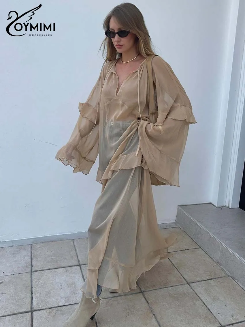 Oymimi Elegant Khaki Loose Women's Dress Fashion Translucent Long Sleeve Ruffled Dresses Casual Lace-Up Floor-Length Dresses
Oymimi Elegant Khaki Loose Women's Dress Fashion Translucent Long Sleeve Ruffled Dresses Casual Lace-Up Floor-Length Dresses