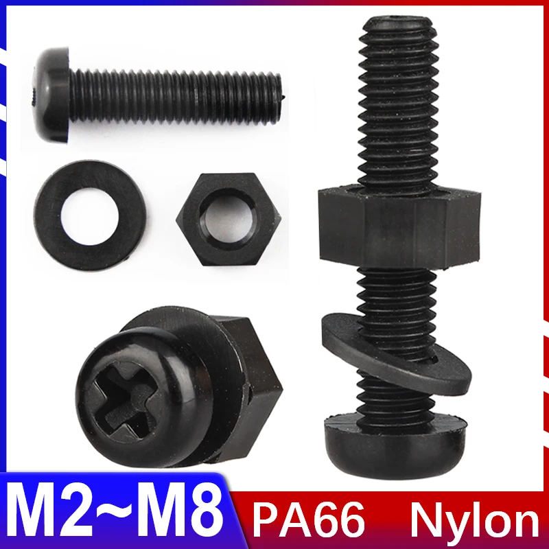 3In1 Set Black Nylon Screw Nut Washer Gasket Combination M2 M2.5 M3 M4 M5 M6 M8 Round Head Cross Bolt Plastic Insulated Screw
3In1 Set Black Nylon Screw Nut Washer Gasket Combination M2 M2.5 M3 M4 M5 M6 M8 Round Head Cross Bolt Plastic Insulated Screw
