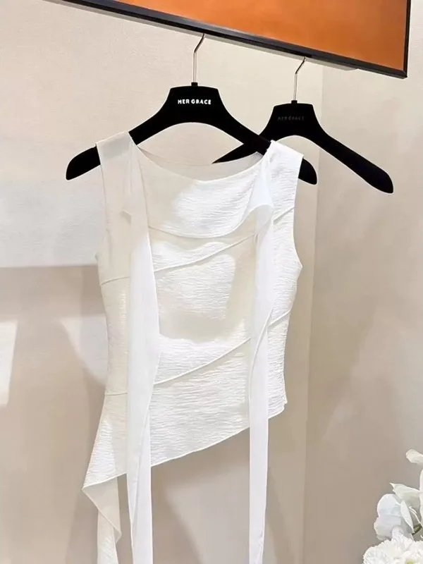 plus Size 300 Pounds Fat MM White Sash Pleated Vest Women's Korean Style Gentle Sleeveless Small Top Summer 2
plus Size 300 Pounds Fat MM White Sash Pleated Vest Women's Korean Style Gentle Sleeveless Small Top Summer 2