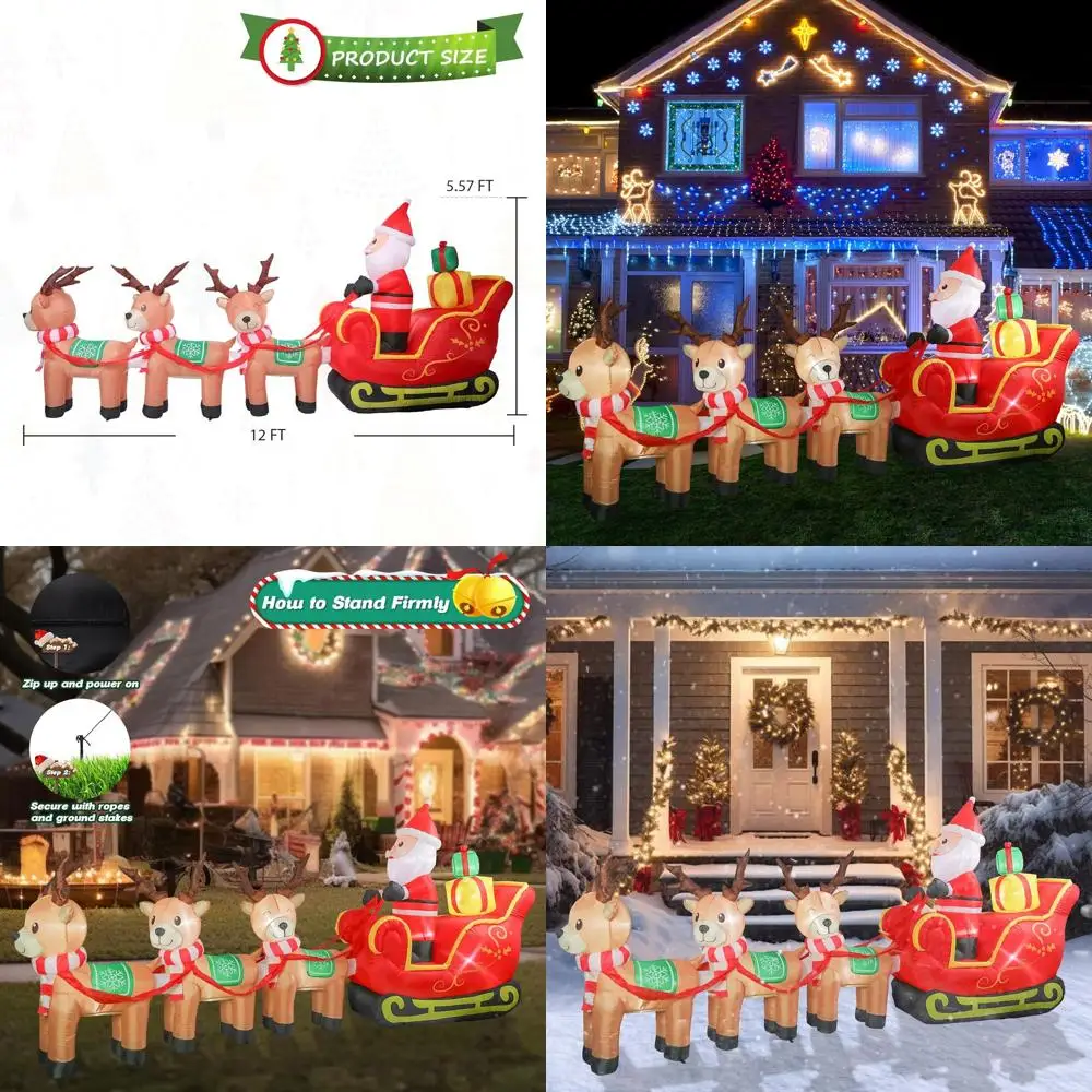 12-Foot Santa Sleigh Reindeer Inflatable with LED Lights for Outdoor Christmas Yard Decoration
12-Foot Santa Sleigh Reindeer Inflatable with LED Lights for Outdoor Christmas Yard Decoration