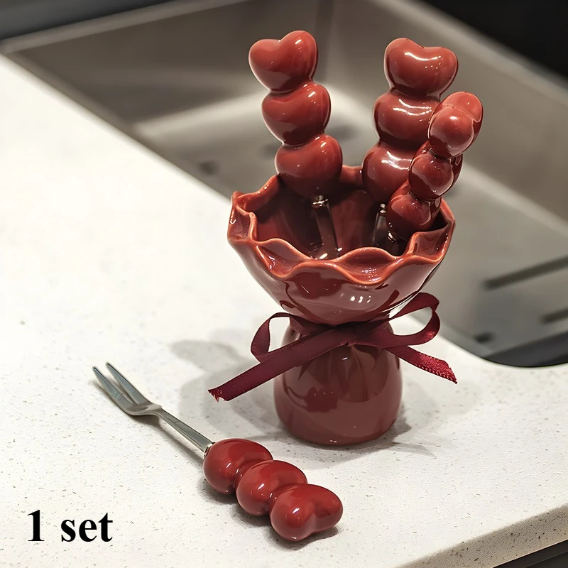 Creative Bouquet of Love Fruit Fork Set, High-value Tableware, Ceramic Storage Jar,Stainless Steel Small Forks Bento Accessories
Creative Bouquet of Love Fruit Fork Set, High-value Tableware, Ceramic Storage Jar,Stainless Steel Small Forks Bento Accessories
