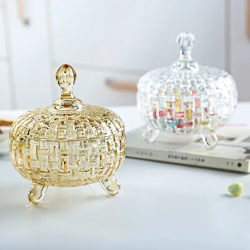 European-style Glass Candy Jar Crystal Color Dried Fruit Storage Jar Home Living Room Storage Decoration Storage Ornaments
European-style Glass Candy Jar Crystal Color Dried Fruit Storage Jar Home Living Room Storage Decoration Storage Ornaments