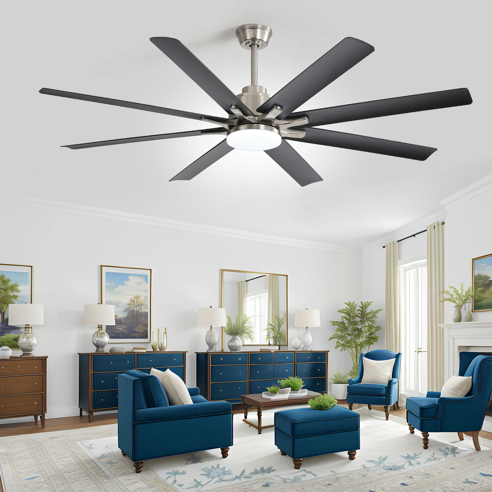 66 Inch Modern Living Room Ceiling Fan with Dimmable LED Light 8 ABS Blades Smart Remote Control Reversible
66 Inch Modern Living Room Ceiling Fan with Dimmable LED Light 8 ABS Blades Smart Remote Control Reversible