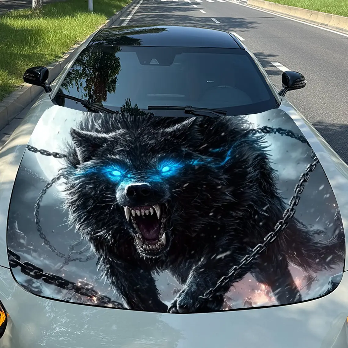 Blue Eyed Chain Black Wolf Car Hood Vinyl Wraps Sticker, PVC Waterproof Car Bonnet Decals, Self-Adhesive Scratch-Resistant Stick
Blue Eyed Chain Black Wolf Car Hood Vinyl Wraps Sticker, PVC Waterproof Car Bonnet Decals, Self-Adhesive Scratch-Resistant Stick