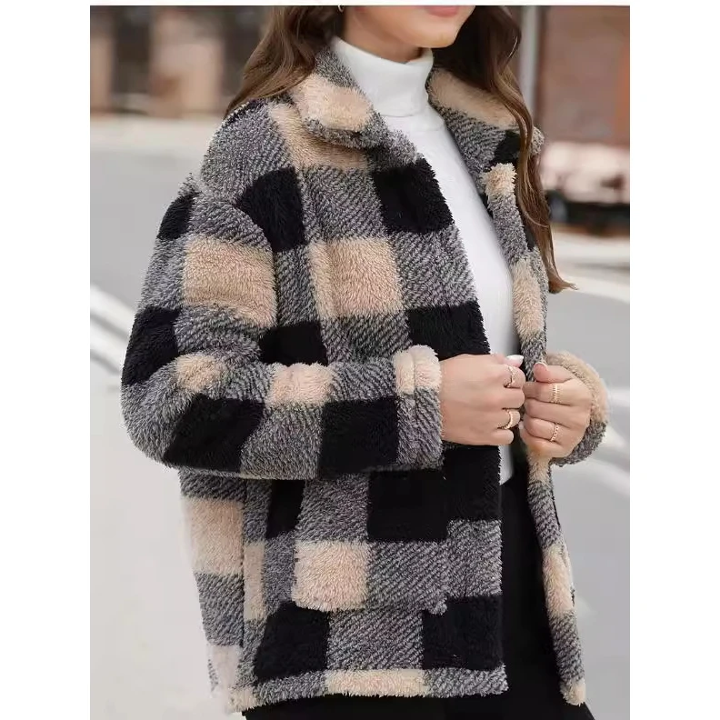 Women's Plaid Fluffy Jacket Winter Fashion Casual Long Sleeve Patch Pocket Versatile Outerwear Elegant Style Coat with Hat
Women's Plaid Fluffy Jacket Winter Fashion Casual Long Sleeve Patch Pocket Versatile Outerwear Elegant Style Coat with Hat
