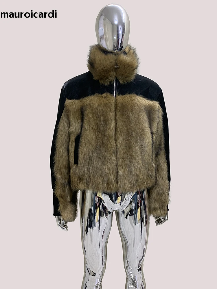 Mauroicardi Winter Short Thickened Warm Black Pu Leather Patchwork Brown Faux Fur Coat Men Luxury Designer Clothes Fluffy Jacket
Mauroicardi Winter Short Thickened Warm Black Pu Leather Patchwork Brown Faux Fur Coat Men Luxury Designer Clothes Fluffy Jacket