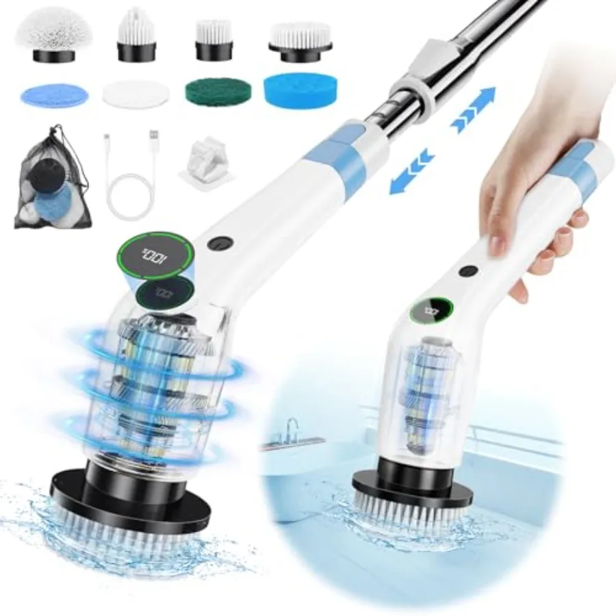Electric Spin Scrubber, Cordless Shower Scrubber with 8 Scrub Brush, 2 Speed with Adjustable Extension Handle, Battery Level Di
Electric Spin Scrubber, Cordless Shower Scrubber with 8 Scrub Brush, 2 Speed with Adjustable Extension Handle, Battery Level Di