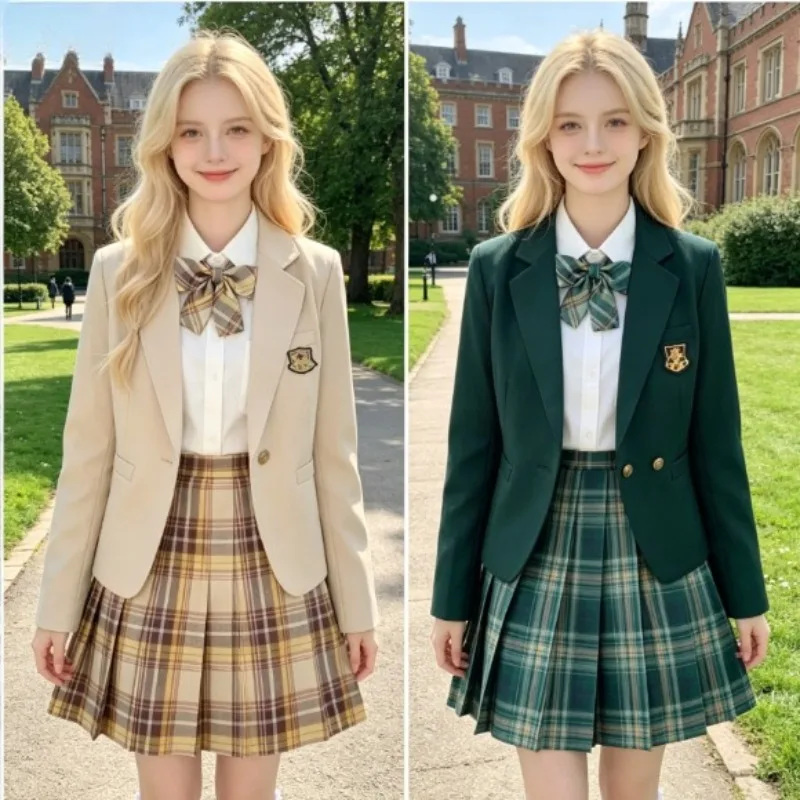 Japanese One-Button Blazer Letter Plaid Skirt Two-Piece Set, College Style JK School Uniform Outfit For Student Campus Wear
Japanese One-Button Blazer Letter Plaid Skirt Two-Piece Set, College Style JK School Uniform Outfit For Student Campus Wear