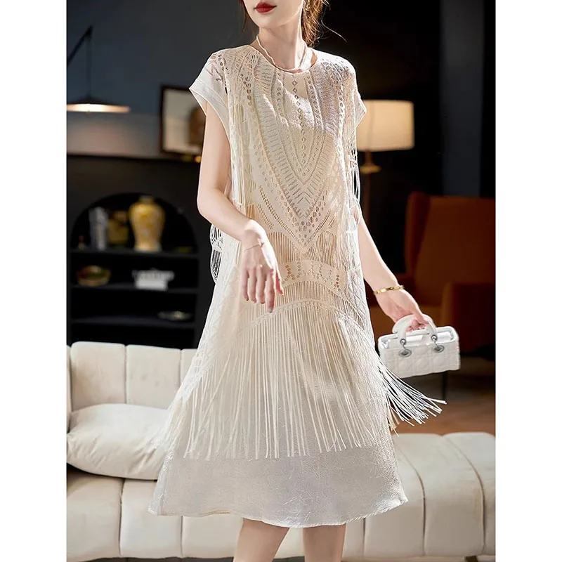 Fashion O-Neck Tassel Hollow Out Fake Two Pieces Party Dress Women's Clothing Summer New Loose All-match Elegant Dresses
Fashion O-Neck Tassel Hollow Out Fake Two Pieces Party Dress Women's Clothing Summer New Loose All-match Elegant Dresses