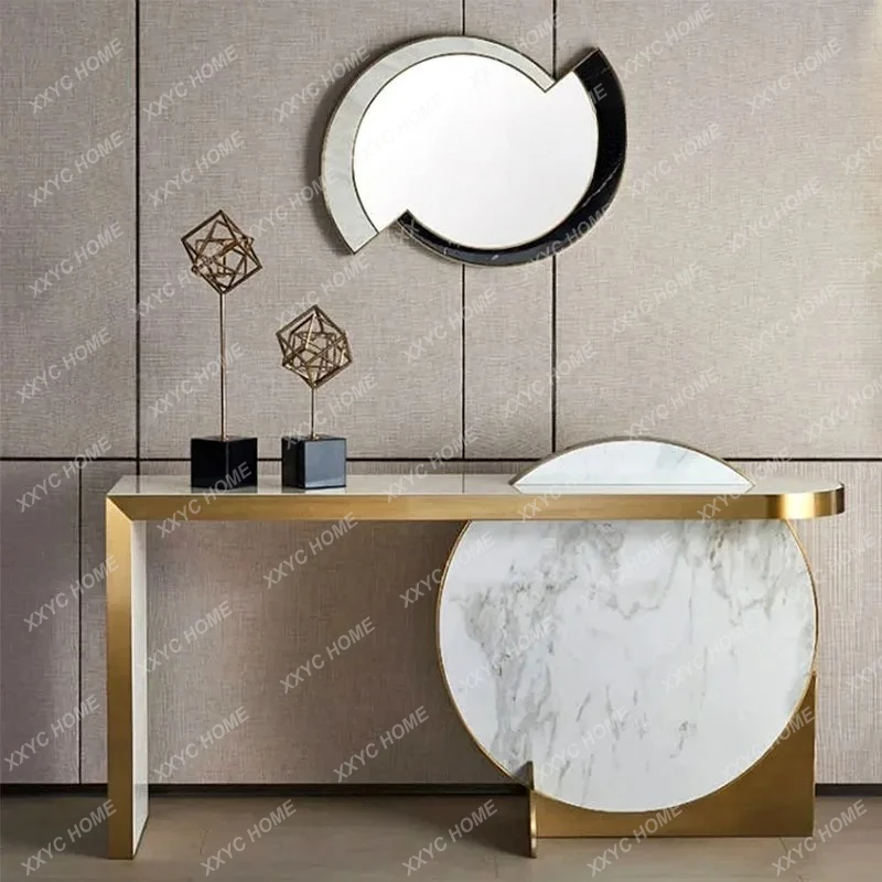 LLight luxury marble end view table Modern villa living room art design Wall stainless steel entrance table
LLight luxury marble end view table Modern villa living room art design Wall stainless steel entrance table