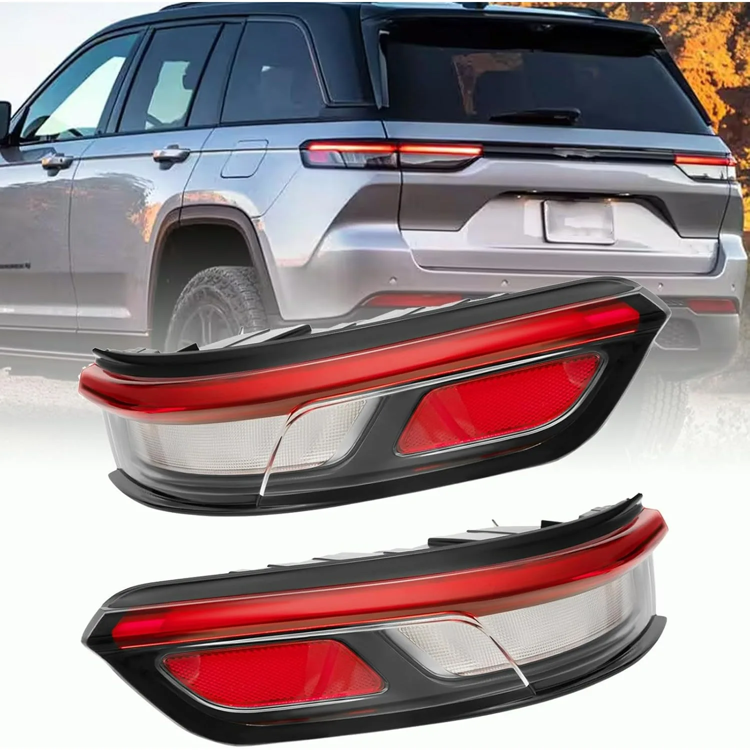 Пара задних фонарей для Jeep Grand Cherokee 2022-2024 годов, светодиодный задний фонарь с стоп-сигналом, указатель поворота, фонарь заднего хода, вождение
Пара задних фонарей для Jeep Grand Cherokee 2022-2024 годов, светодиодный задний фонарь с стоп-сигналом, указатель поворота, фонарь заднего хода, вождение