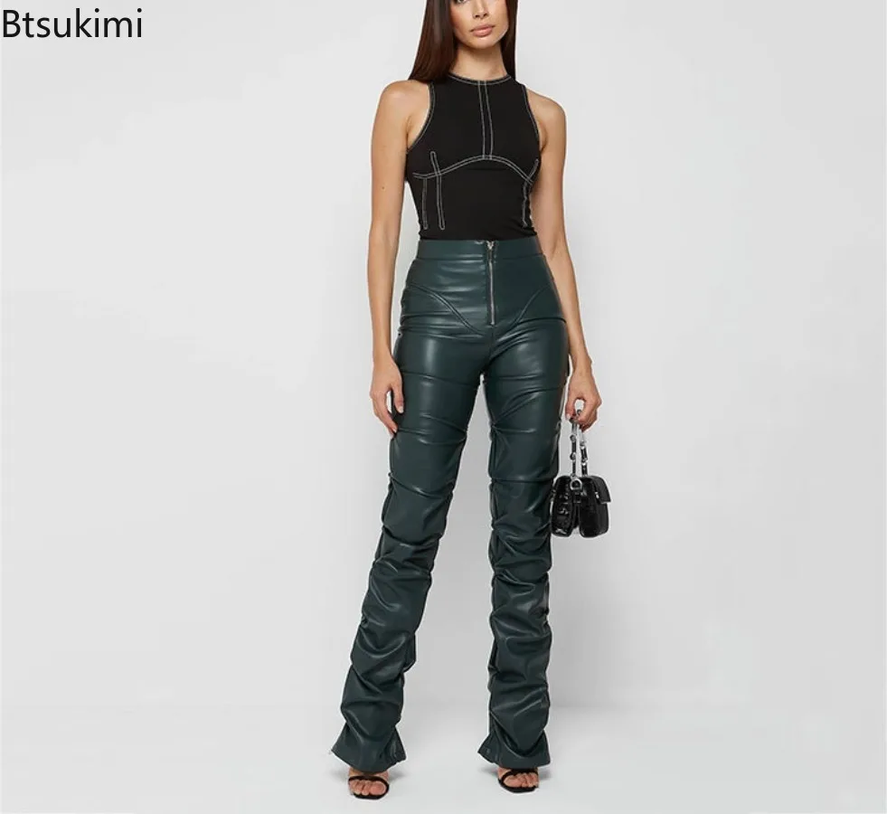 2026 New Women's Fashion Trend Faux PU Leather Pleated High Waist Stacked Pants Lady Slim Hipster Street Style Long Trousers
2026 New Women's Fashion Trend Faux PU Leather Pleated High Waist Stacked Pants Lady Slim Hipster Street Style Long Trousers