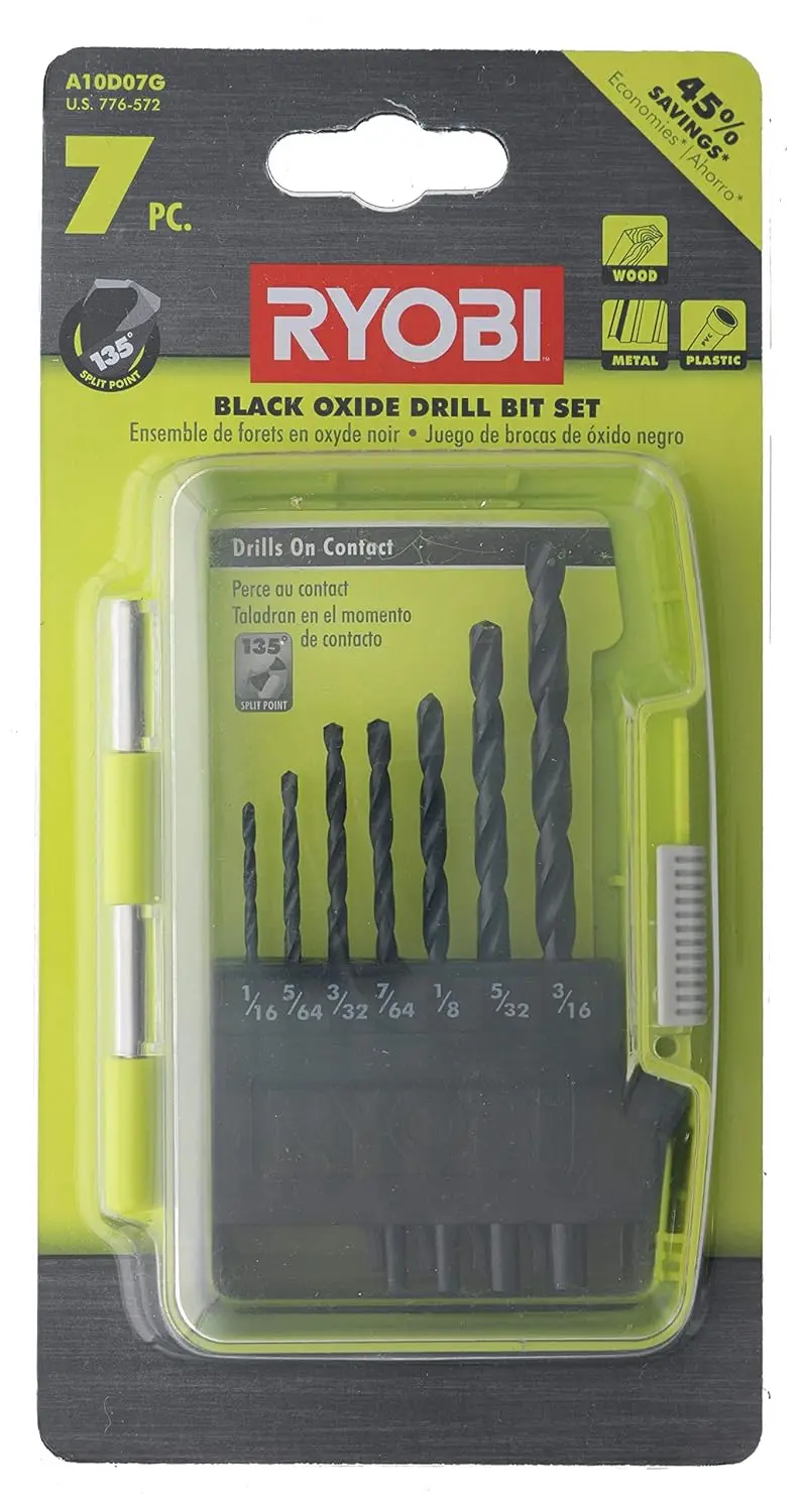 Ryobi A10D07G Black Oxide Drill Bit Set, 7 Pcs
Ryobi A10D07G Black Oxide Drill Bit Set, 7 Pcs