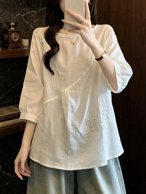 Ladies Loose Fit Embroidered Short Sleeve round Neck T-Shirt Korean Style Breathable Comfortable Casual Top for Summer
Ladies Loose Fit Embroidered Short Sleeve round Neck T-Shirt Korean Style Breathable Comfortable Casual Top for Summer