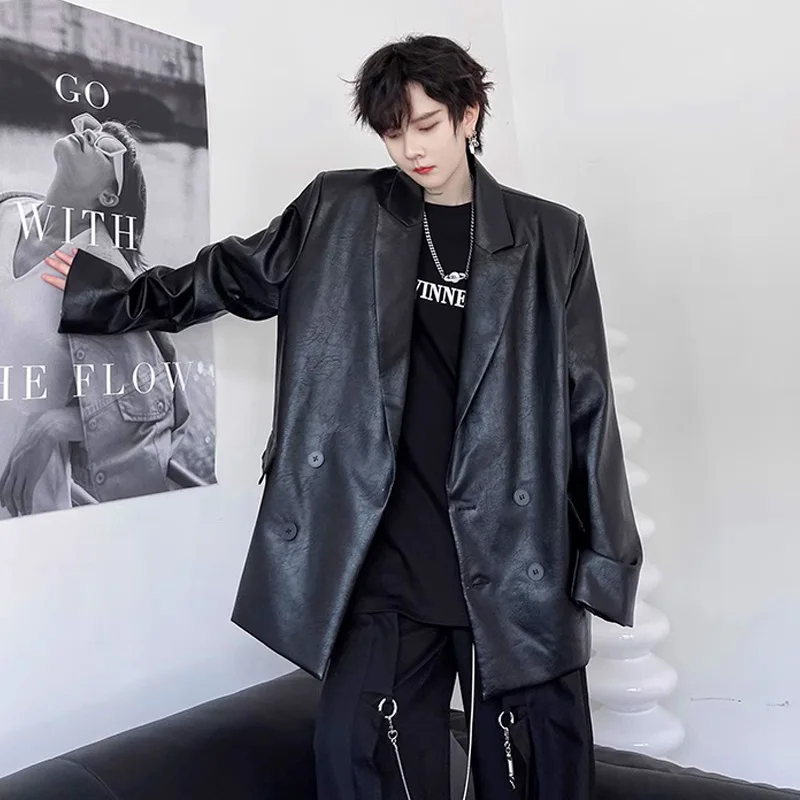 Men Double Breasted Padded Shoulder Loose Casual Leather Suit Coat Blazer Women Streetwear Hip Hop Oversized Blazers Jacket
Men Double Breasted Padded Shoulder Loose Casual Leather Suit Coat Blazer Women Streetwear Hip Hop Oversized Blazers Jacket