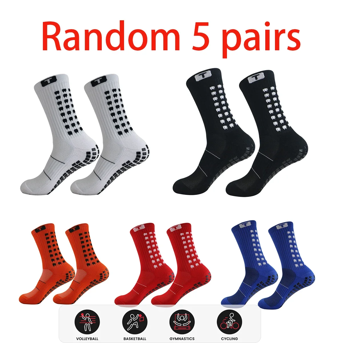 Randomly select 5 pairs of new sports anti-slip football socks, men's grip socks and anti-slip football
Randomly select 5 pairs of new sports anti-slip football socks, men's grip socks and anti-slip football