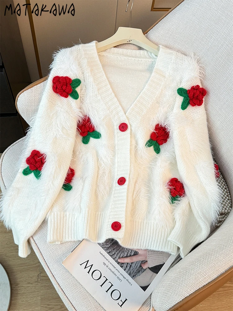 Matakawa Flowers Women Sweaters Autumn Winter Thick Sweet Vintage Cardigans Korean Fashion V Neck Loose Chic Sueter Mujer
Matakawa Flowers Women Sweaters Autumn Winter Thick Sweet Vintage Cardigans Korean Fashion V Neck Loose Chic Sueter Mujer