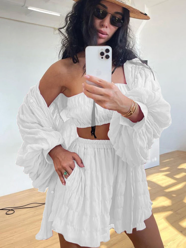 2023 Summer Autumn Women Shorts Set Long Sleeve Solid White Holiday 2 Two Piece Matching Sets For Women
2023 Summer Autumn Women Shorts Set Long Sleeve Solid White Holiday 2 Two Piece Matching Sets For Women