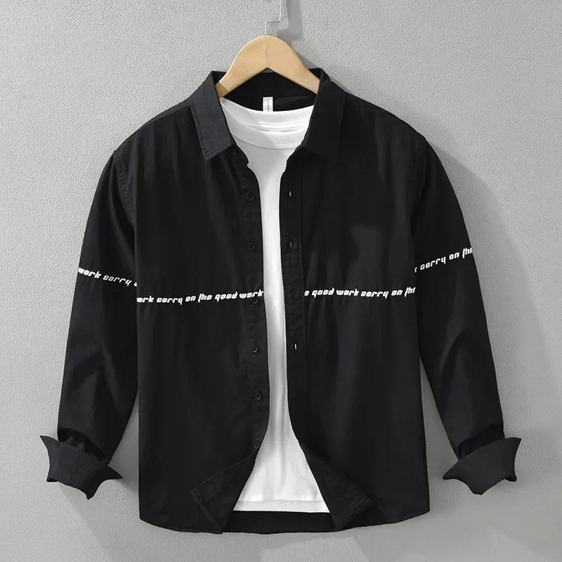 Весенние новые мужские рубашки с длинным рукавом Уличная мужская черная рубашка Топ из чистого хлопка Рубашка с вышивкой букв Модельерские рубашки
Весенние новые мужские рубашки с длинным рукавом Уличная мужская черная рубашка Топ из чистого хлопка Рубашка с вышивкой букв Модельерские рубашки