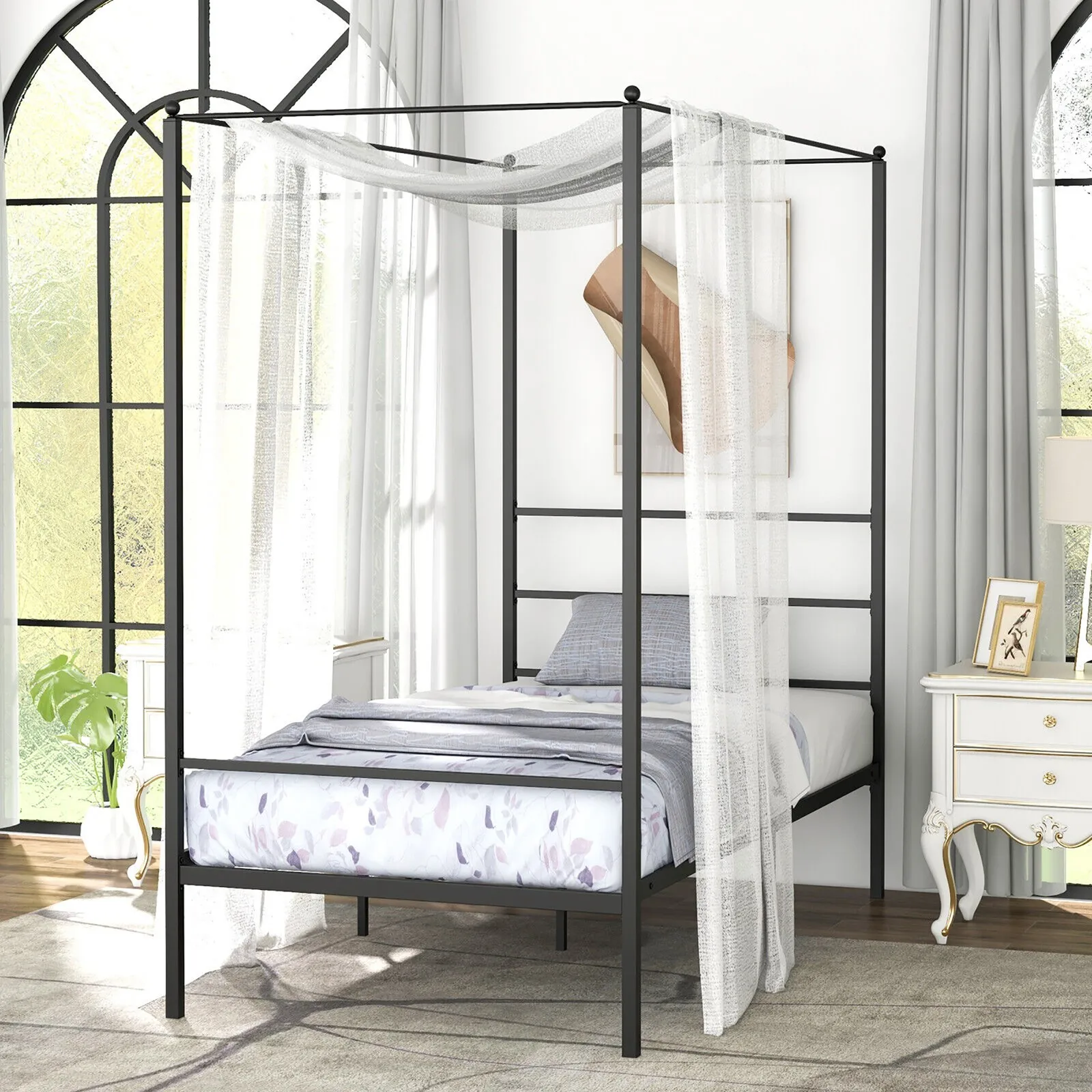 Twin Metal Canopy Platform Bed Frame Mattress Foundation w/ Slat Support
Twin Metal Canopy Platform Bed Frame Mattress Foundation w/ Slat Support