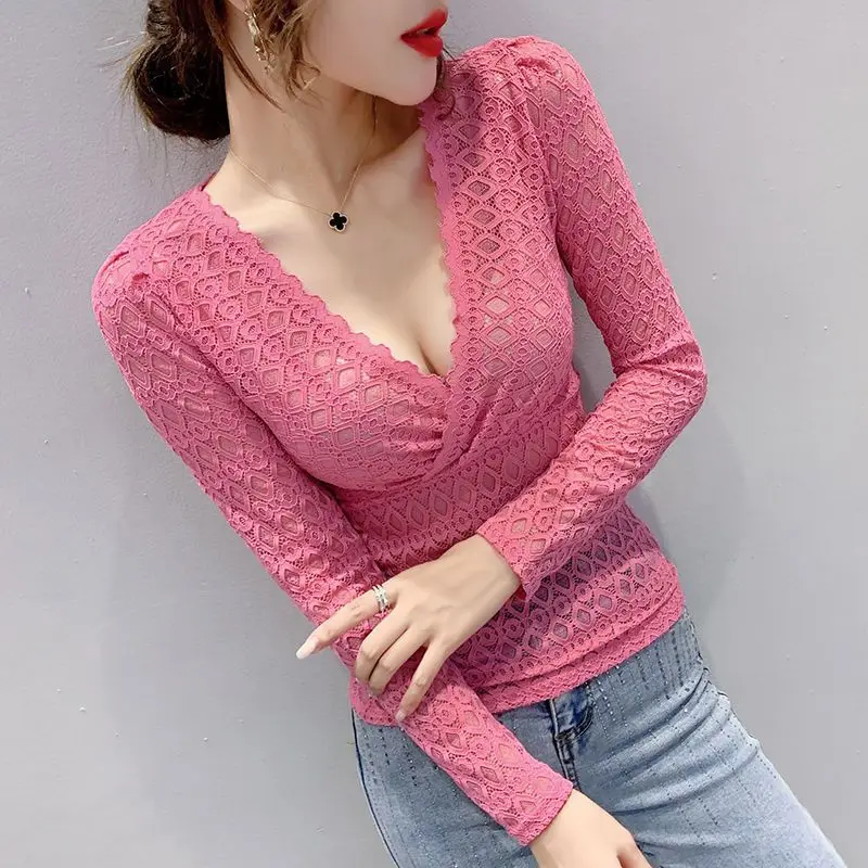 2023 Spring and Autumn Sexy Hollow Deep V-Neck Lace Long Sleeve Fashionable and Versatile Tight Bottom Shirt for Chest Wrapping
2023 Spring and Autumn Sexy Hollow Deep V-Neck Lace Long Sleeve Fashionable and Versatile Tight Bottom Shirt for Chest Wrapping