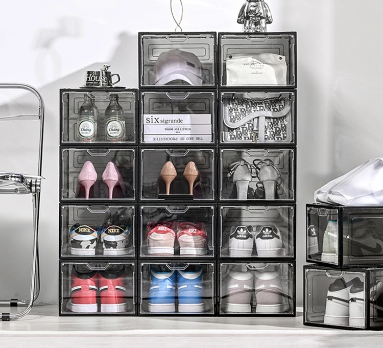 Transparent shoe box storage box, thickened six sided all hard plastic storage cabinet, acrylic dustproof magnetic suction
Transparent shoe box storage box, thickened six sided all hard plastic storage cabinet, acrylic dustproof magnetic suction